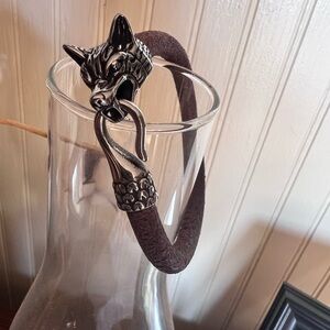 Brown Leather Wolf Head Bracelet